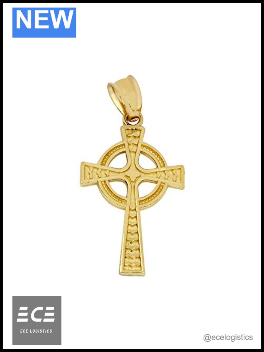14K Yellow Gold Celtic Cross Charm Pendant High Polish